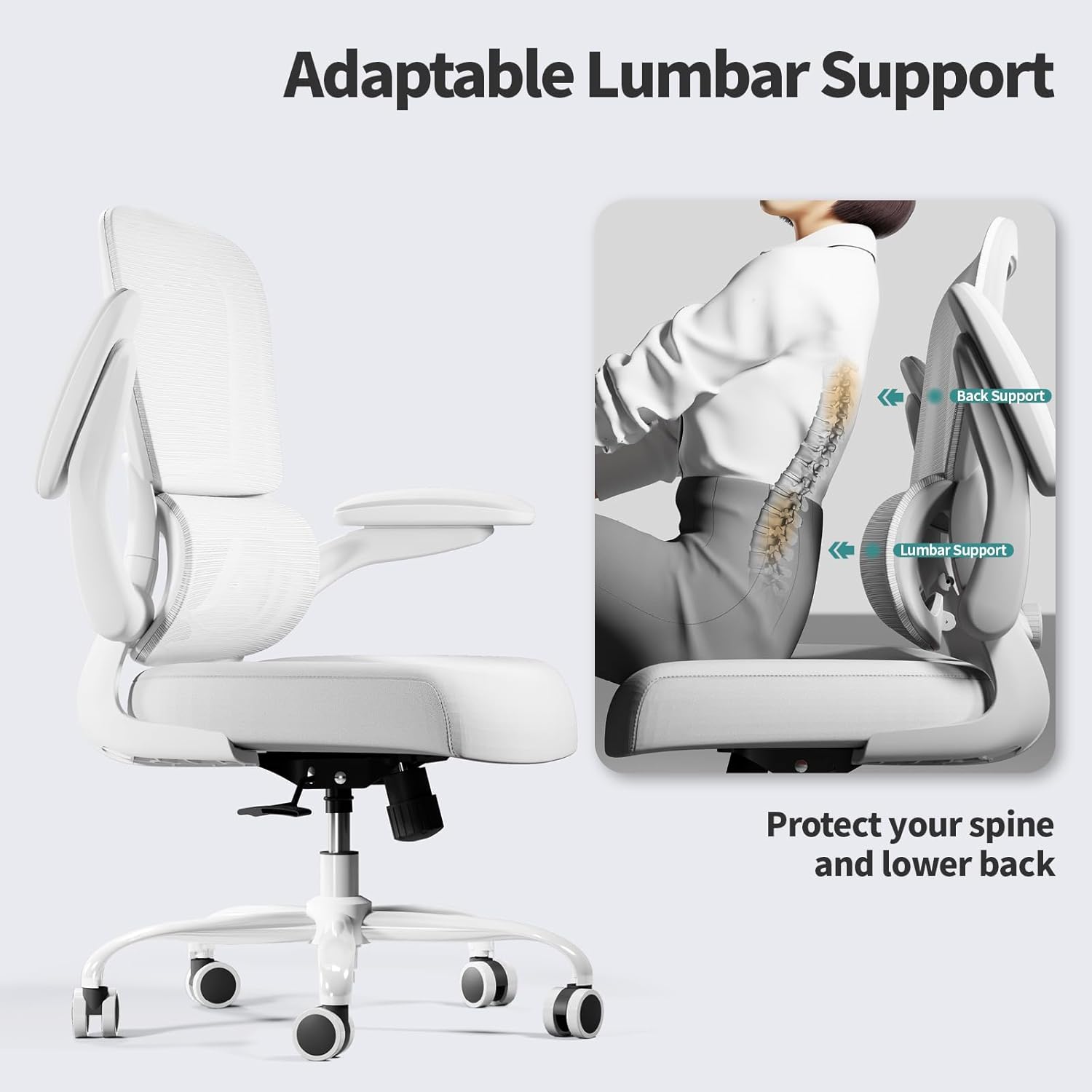 TRALT Office Chair - Ergonomic Desk Chair with Adjustable Lumbar Support, Mesh Computer Chair, Executive Chairs for Home Office Comfortable Lumbar Support (Cloud White) - Image 7