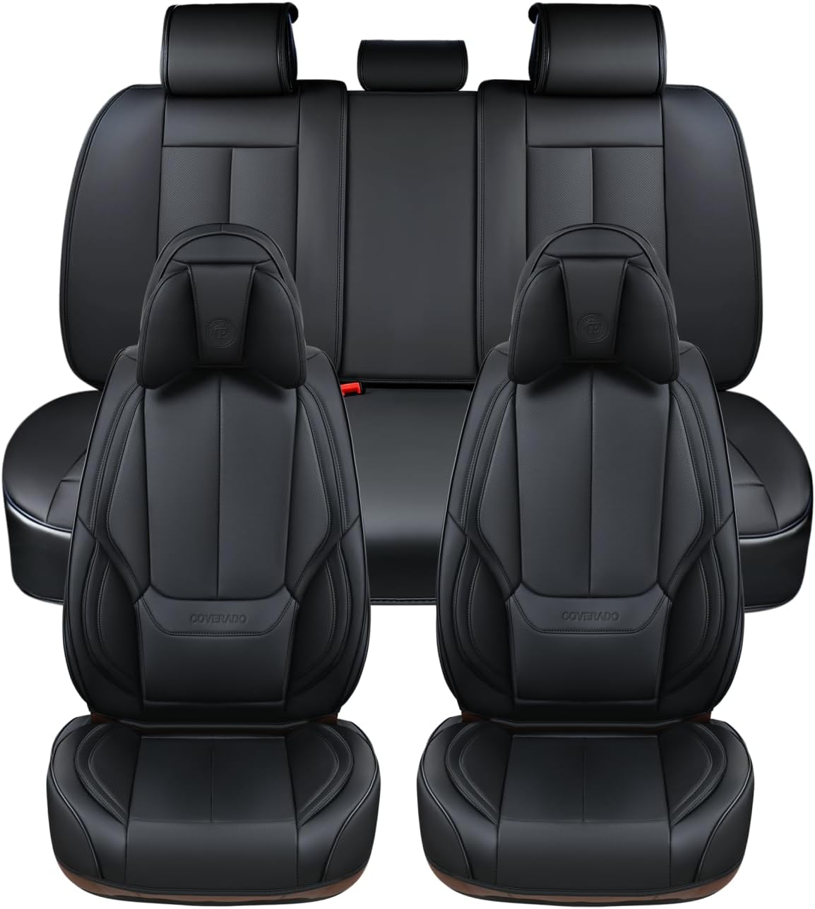 Coverado Car Seat Covers 5 Pieces, Full Set Universal Seat Covers for Cars, Waterproof Nappa Leather Auto Seat Protectors with Head Pillow, Car Interiors Fit for Most Sedans SUV Pick-up Truck, Black - Image 6