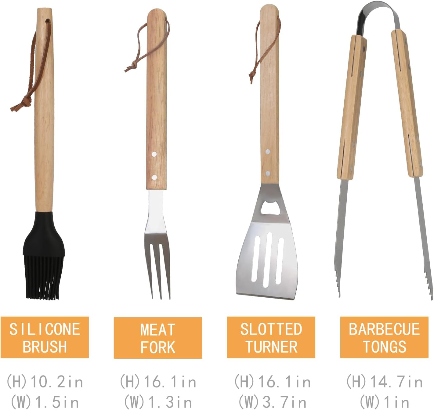 GreatChef Barbecue Grilling Utensils Set of 4, Stainless Steel Tools with Wood Handle, Meat Fork, Slotted Turner, Barbecue Tongs & Silicone Brush, Good BBQ Accessories for Outdoor, Camping & Party - Image 2