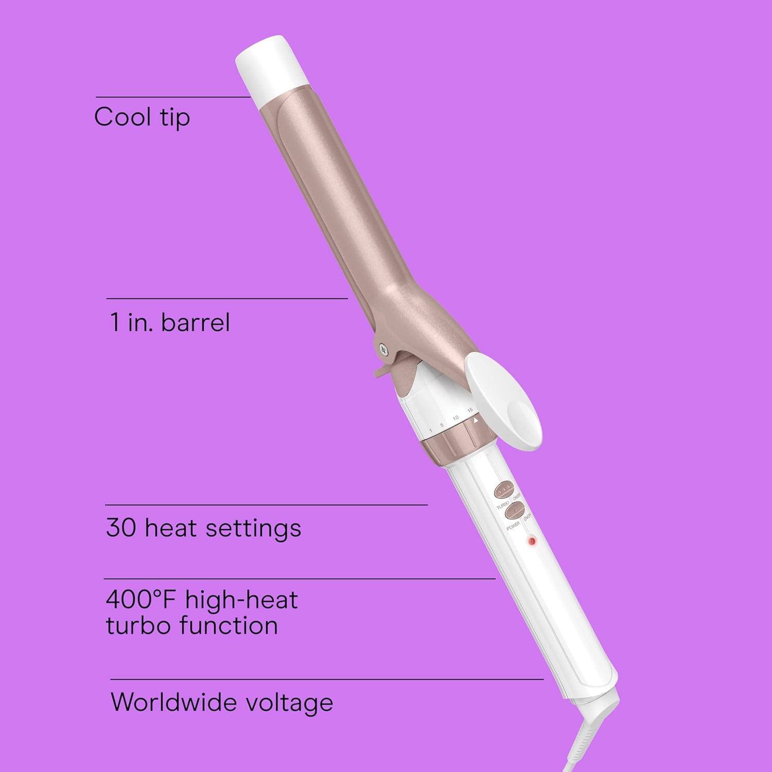 Conair Double Ceramic 1-Inch Curling Iron, 1-Inch Barrel Creates Classic Curls, Hair Curler for Use on Short, Medium, & Long Hair, White/Rose Gold - Image 2