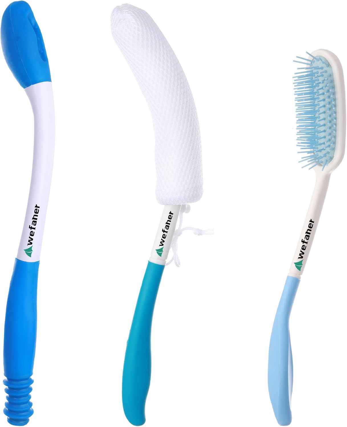Wefaner Toilet Aids Set for Wiping - Long Handle Butt Wiper, Anti-Slip Curved Handle Bath Body Brush and Curve Hair Brush for People Overweight, Elderly and Disabled People(3PCS Personal Hygiene Kit)