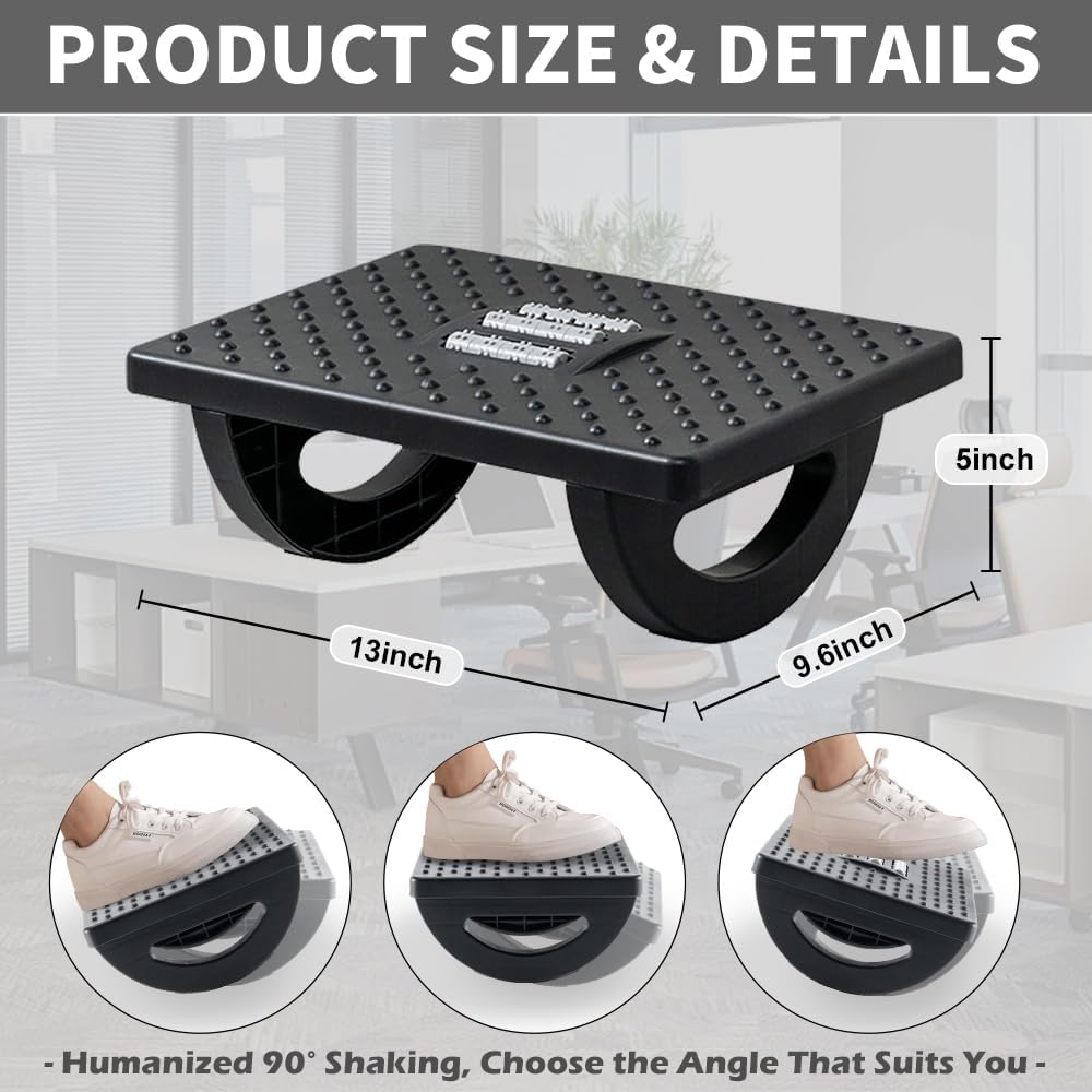 CasaZenith Foot Rest for Under Desk at Work - Ergonomic Foot Stools for Under Office Desk - Rocking Footrest with Roller Massager - Leg Rest for Chair, Computer Gaming -13" L x 9.6" W x 5" H - Image 2