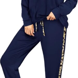 Leopard Sweatsuits Women 2 Piece Sets Fall Casual Crew neck Long Sleeve Tops pants Sexy Tracksuit with Pockets