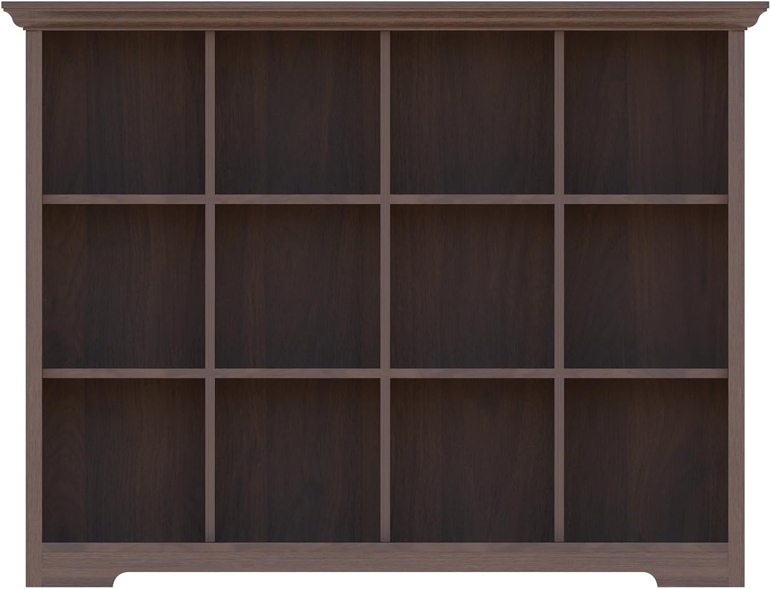 OSCHF Cube Shelf Bookcase with Base - Wooden 3 Tiers Floor Standing Low Storage Cabinet for Home and Office, 12-Cube Lattice Bookshelf, Walnut - Image 4