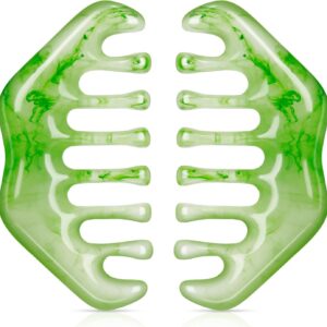 Geiserailie 2 Pcs Jade Combs Esthetician Supplies Massage Stone Hair Gua Sha Scraping Scalp Comb Facial Massage Tool Handheld Head Tools Head Caring Therapy for Women(Elegant Style)