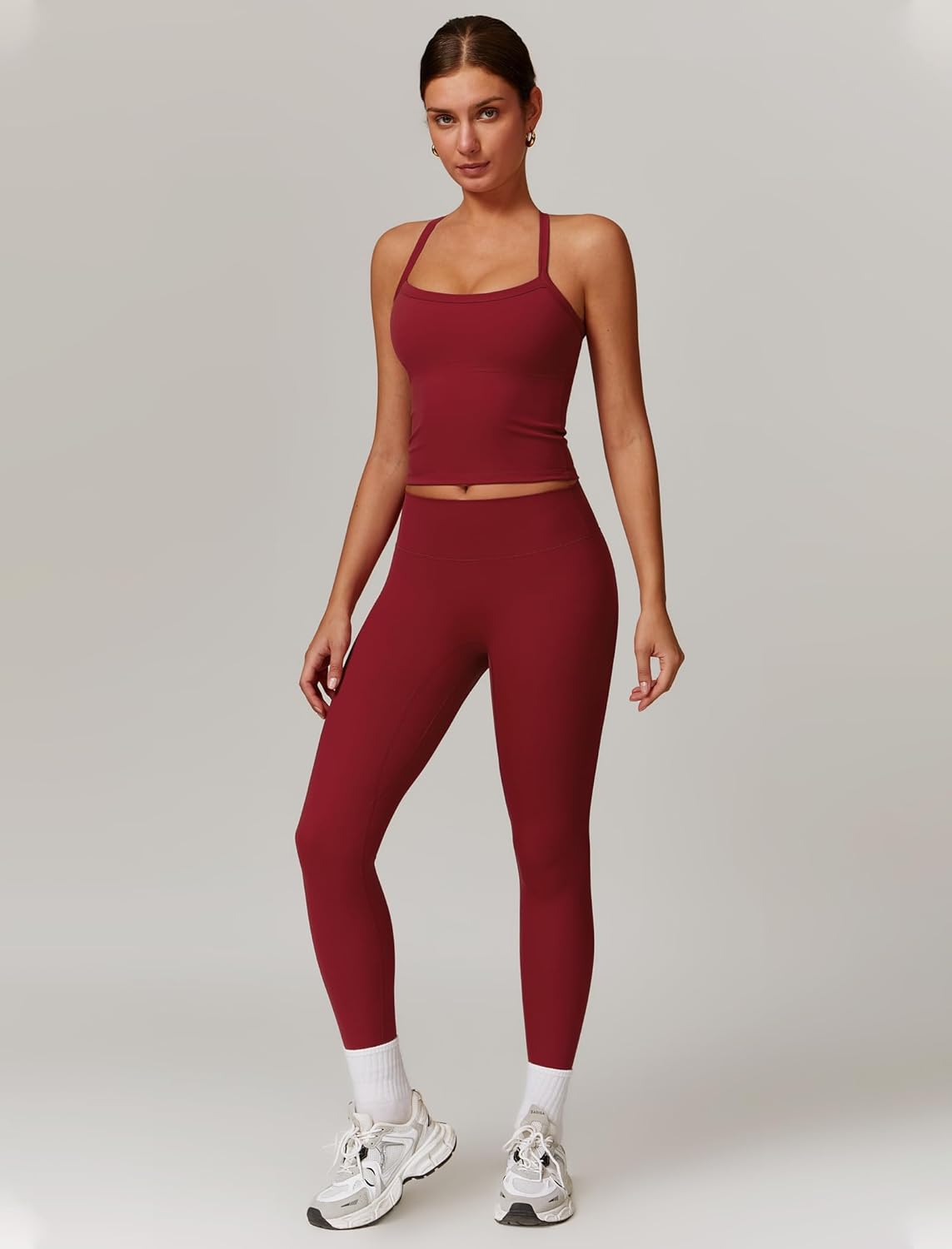 QBGJTD Womens Workout Sets Two Piece Cross Back Tank Top Matching High Waist Leggings Sets Gym Outfits Work Out Clothes - Image 5