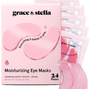 grace & stella Award Winning Under Eye Mask – Gifts for Women – Reduce Dark Circles, Puffy Eyes, Wrinkles, Under Eye Patches – Birthday, Bachelorette Party Favors – Vegan Self Care (24 Pairs, Pink)