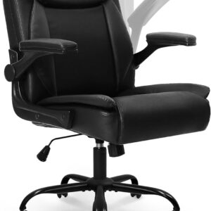 NEO CHAIR Desk Office Gaming Computer Chair Ergonomic Executive Mid-Back Leather with Adjustable Padded Flip-Up Armrests Cushion Wheels Swivel for Home Study Task (Black White)
