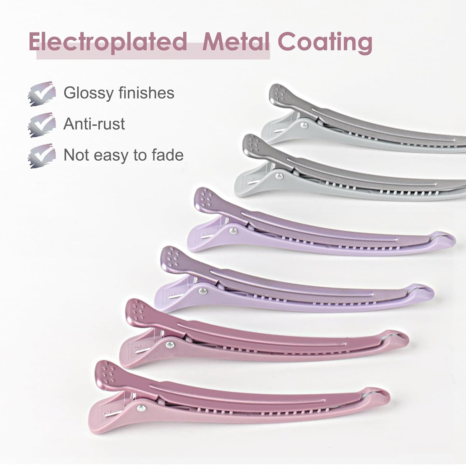 AIMIKE Hair Sectioning Clips with Silicone Band - 6pcs No Crease Duck Billed Clips for Styling, Cutting, and Rollers in Morandi Color - Image 2