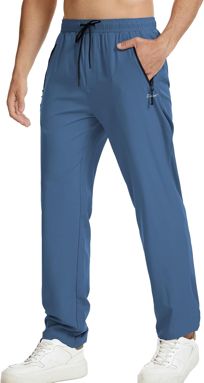 Surenow Men's Athletic Pants Elastic Waist Quick-Dry Lightweight Pants Workout Outdoor Sweatpants with Zipper Pockets - Image 5