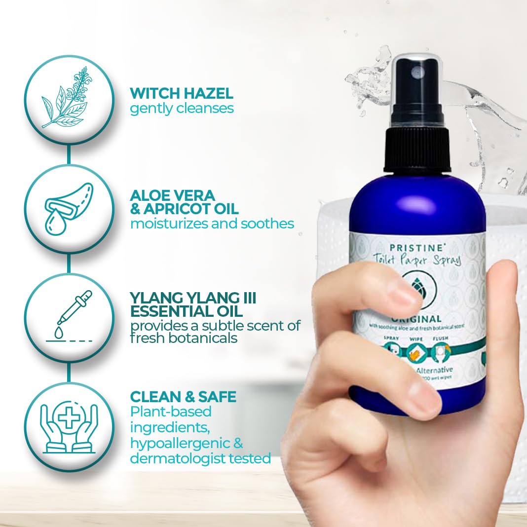 PRISTINE Toilet Paper Spray, As Seen on Shark Tank, Flushable Wipe Alternative, Personal Cleansing Bathroom Spray for Regular Toilet Tissue, Bidet Alternative, Made in USA, Original, 4oz Bottle - Image 3