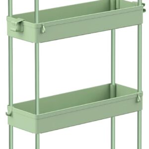 SPACEKEEPER Slim Rolling Storage Cart 4 Tier Bathroom Organizer Utility Cart Mobile Shelving Unit Tower Rack for Kitchen, Laundry Room, Bathroom, Narrow Places, Green