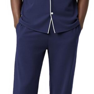 Ekouaer Men’s Short Sleeve Pajama Set Soft Cotton Sleepwear Button Down Top and Long Pants Loungewear PJs Set with Pockets