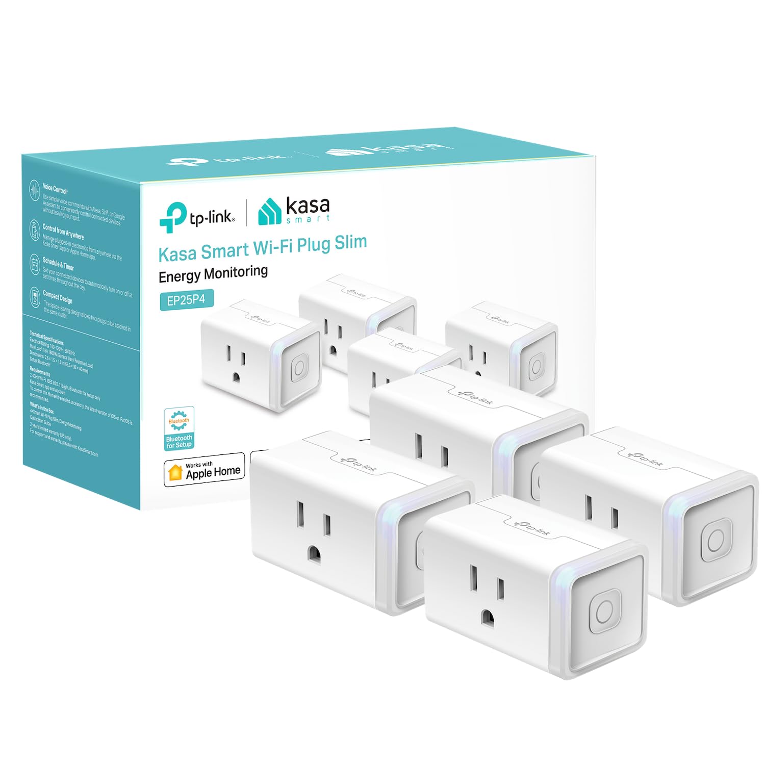 Kasa Smart Plug Mini 15A, Apple HomeKit Supported, Smart Outlet Works with Siri, Alexa & Google Home, UL Certified, App Control, Scheduling, Timer, 2.4G WiFi Only, 4 Count (Pack of 1) (EP25P4), White Kasa Smart Plug Mini 15A, Apple HomeKit Supported, Smart Outlet Works with Siri, Alexa & Google Home, UL Certified, App Control, Scheduling, Timer, 2.4G WiFi Only, 4 Count (Pack of 1) (EP25P4), White