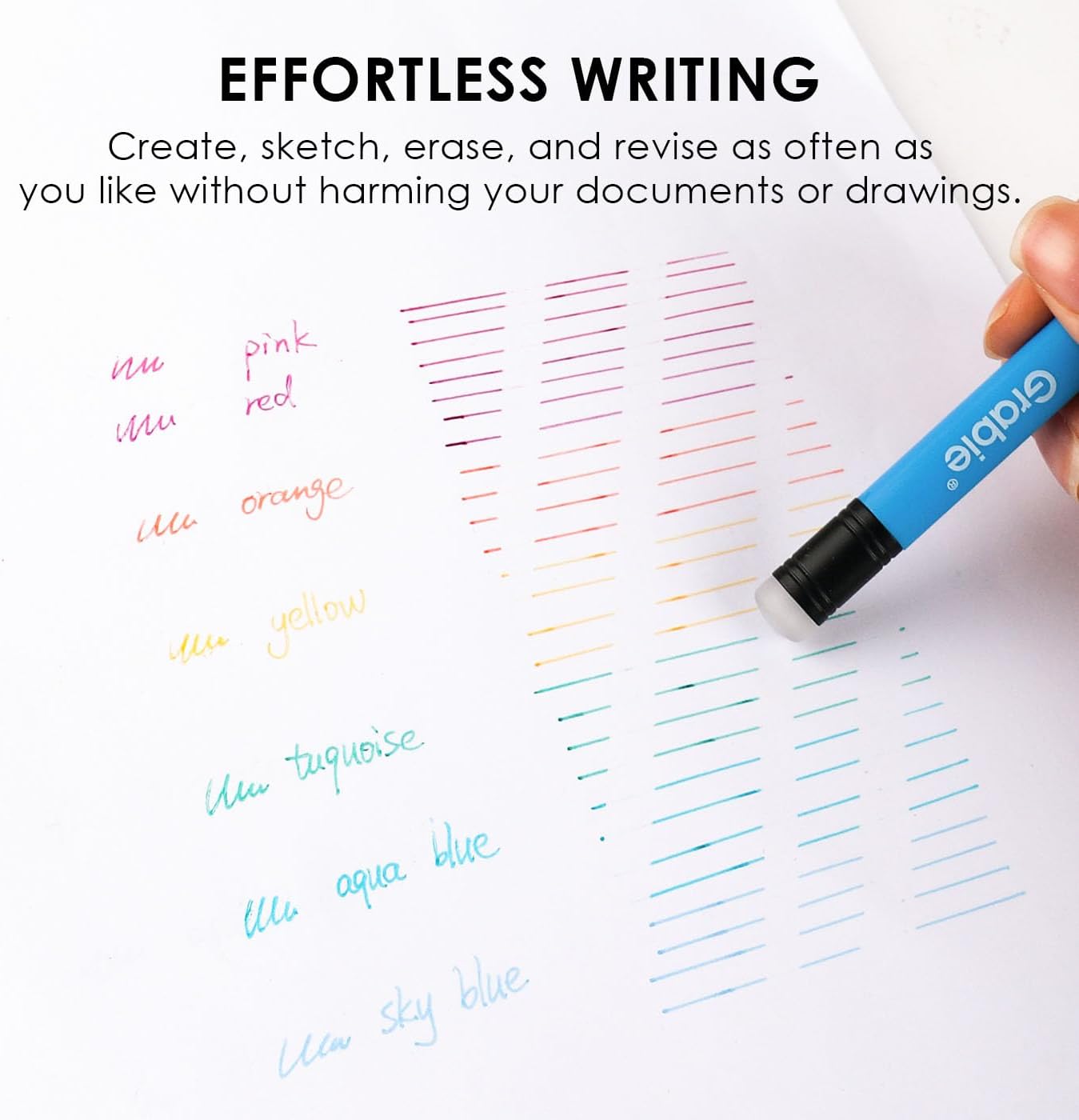Grabie Erasable Gel Pens, Medium Point 0.7 mm Erasable Pens, Make Mistakes Disappear for Drawing Writing Planner, Pack of 9 Assorted Colors - Image 3