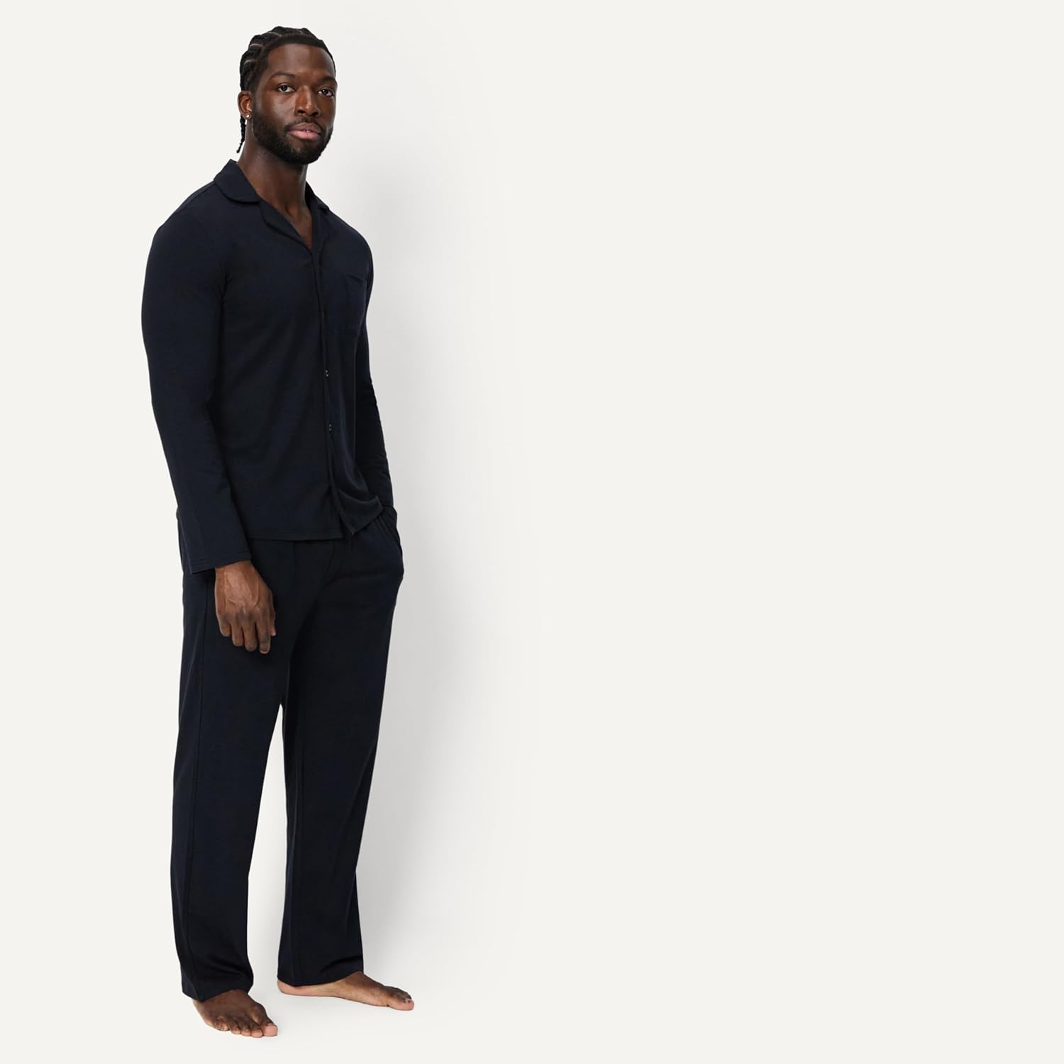 Amazon Essentials Men's Cotton-Modal Pajama Set, Long Sleeve Button-Down Top with Pants - Image 2