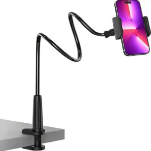 MAGIPEA Phone Holder for Bed, Gooseneck Phone Holder for Desk, Cell Phone Mount with Flexible Long Arm, Compatible with iPhone 17/16 Pro Max, 15, 14, and Other 3.5–7″ Devices