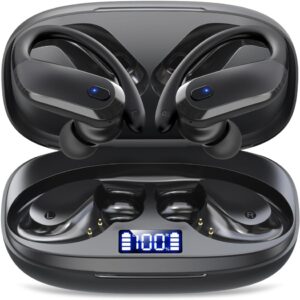 Wireless Earbuds,Bluetooth 5.4 Ear buds,Sport Headphones with Earhooks,IPX7 Waterproof Bluetooth Headphones,80H Playtime Earbuds,Weight 7.8g,Noise Cancelling Mic for Earphones Running & Workout-Black