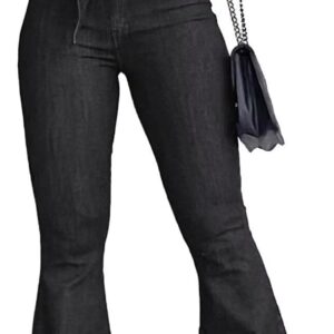 KDF High Waisted Flare Jeans for Women Bell Bottom Jeans with Belt for Women Stretch Wide Leg Jeans