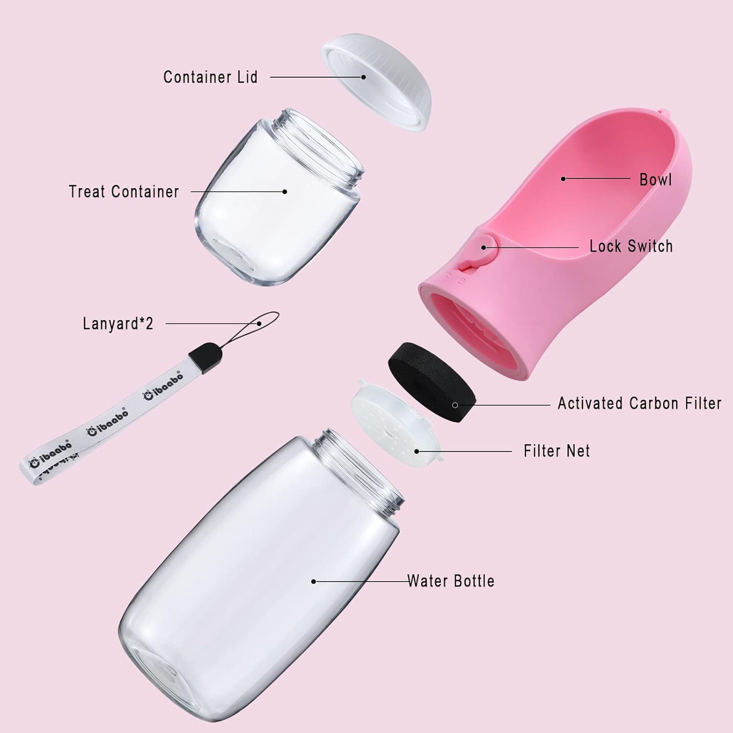 Cibaabo Dog Water Bottle with Food Container, Travel Puppy Water Bowl, Portable Pet Dispenser, Girl Dog Mom Gifts Accessories Stuff Essentials Necessities for Yorkie Chihuahua Cat Walking and Hiking - Image 2