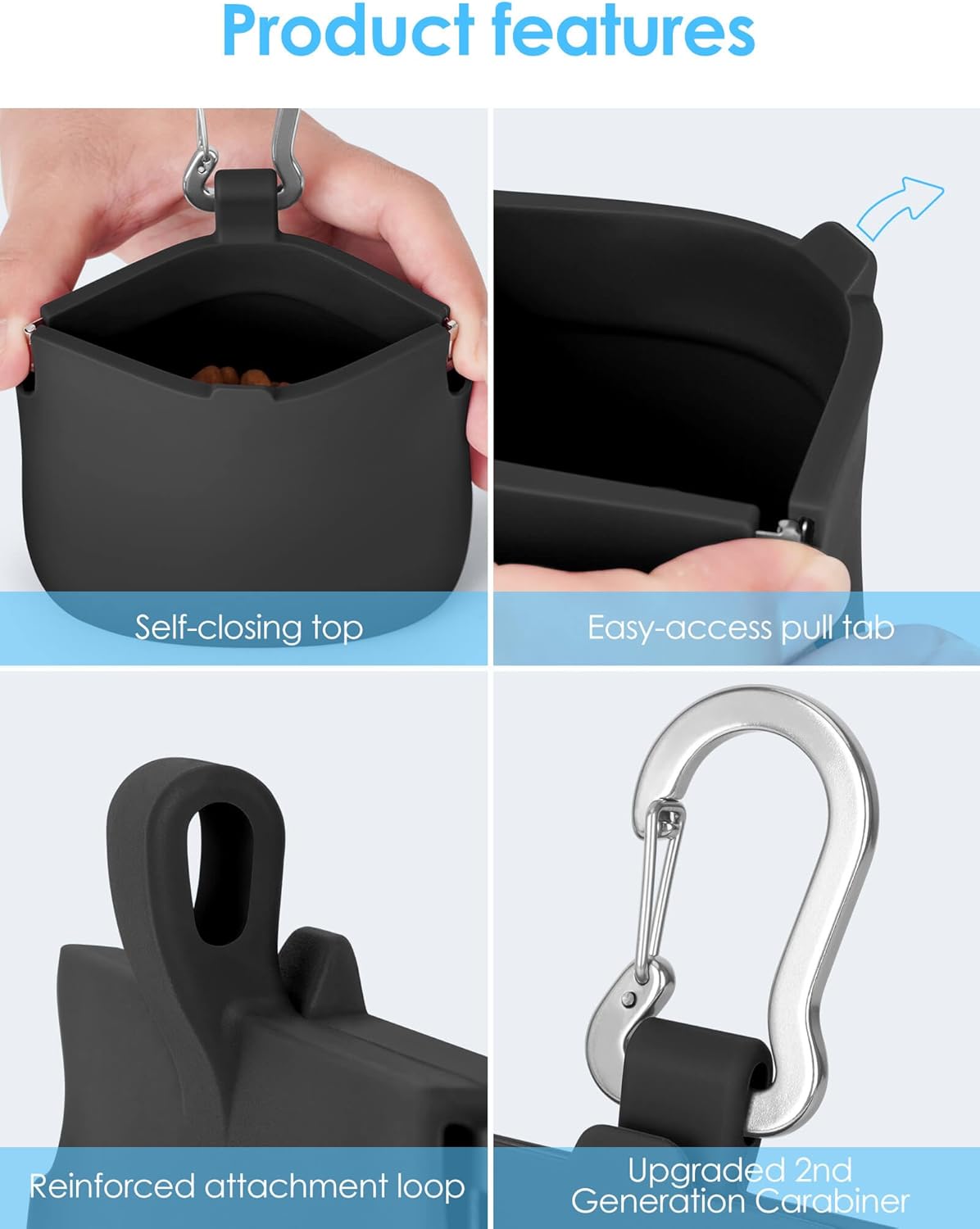 RBibei【One-Hand Access Silicone Dog Treat Pouch, Small Pocket Sized Training Pouch with Pull Tab & Auto Closing Lid for Easy Pet Training & Walking (Black) - Image 5