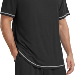 MLXSJ Men’s Pajama Set Summer Pjs Sleepwear Lightweight Short Sleeve Pjs Soft Sleep Set With Pocket