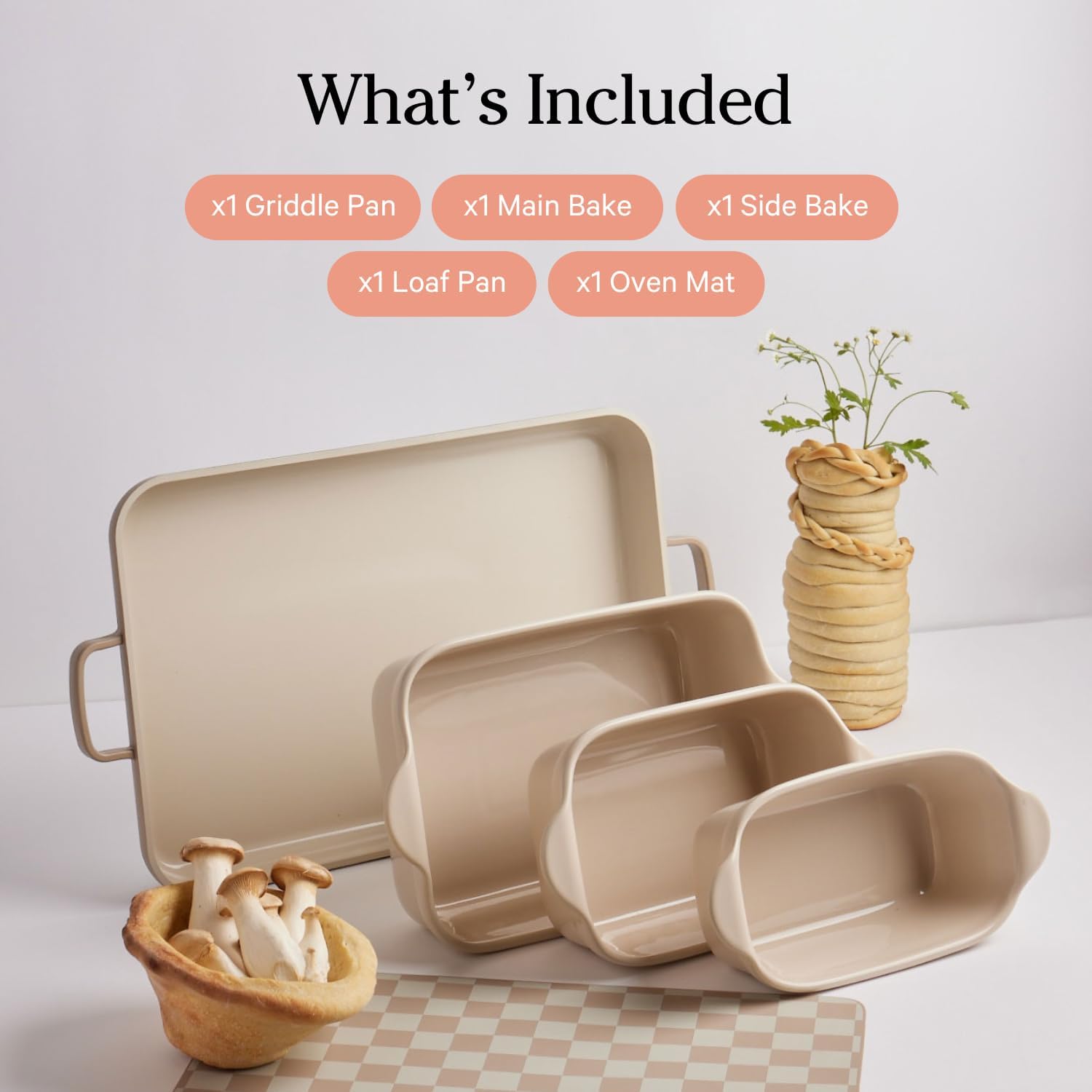 Our Place Bakeware Set | 5-Piece Ceramic Bakeware Collection with Stovetop-to-Oven Griddle Pan | PFAS-Free Non-Toxic Nonstick Pans, Oven Mat & Baking Dishes | Char - Image 6