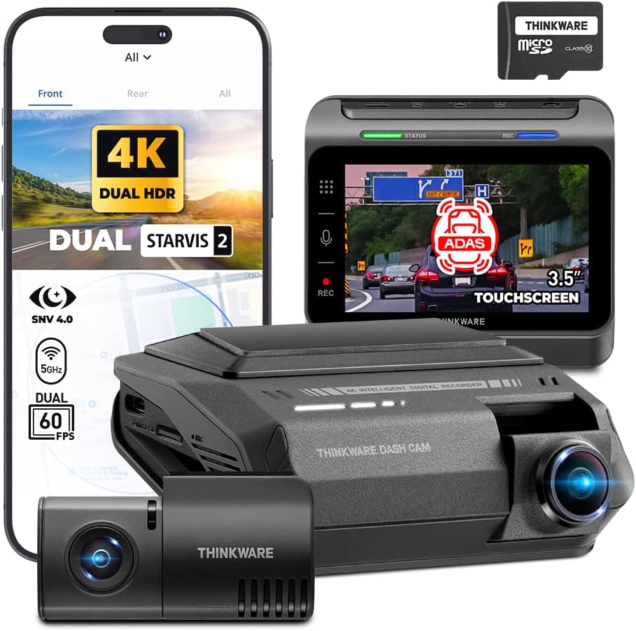 THINKWARE ARC900 2CH 4K HDR Dual Dash Cam Front and Rear – 4K+2K STARVIS 2, Super Night Vision 4.0, Low Power Parking Mode, 3.5″ IPS Touchscreen, 5GHz Wi-Fi, GPS (64GB MicroSD & Hardwiring Cable Incl) THINKWARE ARC900 2CH 4K HDR Dual Dash Cam Front and Rear – 4K+2K STARVIS 2, Super Night Vision 4.0, Low Power Parking Mode, 3.5″ IPS Touchscreen, 5GHz Wi-Fi, GPS (64GB MicroSD & Hardwiring Cable Incl)