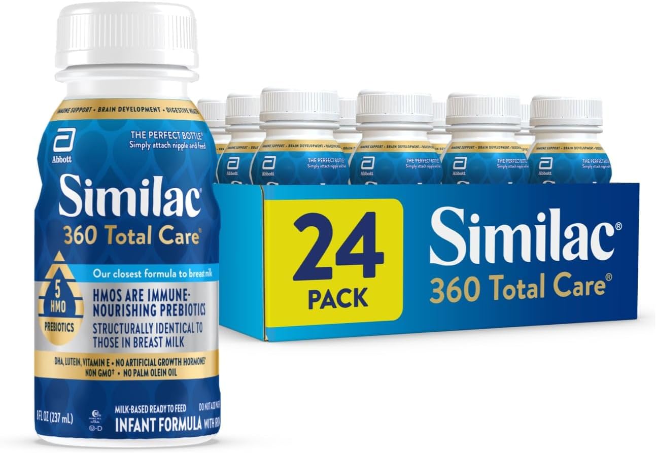 Similac 360 Total Care Infant Formula, Has 5 HMO Prebiotics, Our Closest Prebiotic Blend to Breast Milk, Non-GMO, Baby Formula, Ready to Feed, 8-fl-oz Bottle, Pack of 24 Similac 360 Total Care Infant Formula, Has 5 HMO Prebiotics, Our Closest Prebiotic Blend to Breast Milk, Non-GMO, Baby Formula, Ready to Feed, 8-fl-oz Bottle, Pack of 24