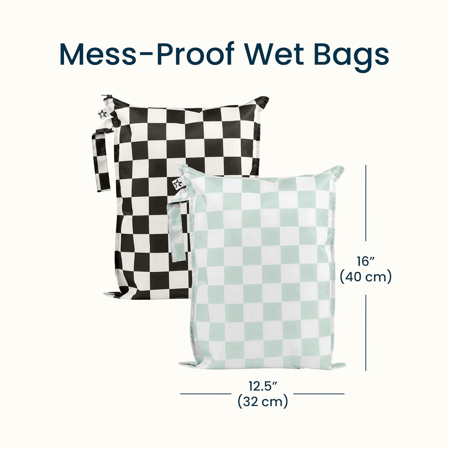 Tiny Twinkle Mess Proof Wet Bags | 2-Pack Reusable Waterproof Wet Bags for Swimsuits | Baby Clothes | Travel & Diaper Bag (Black, Green Checkers) - Image 5