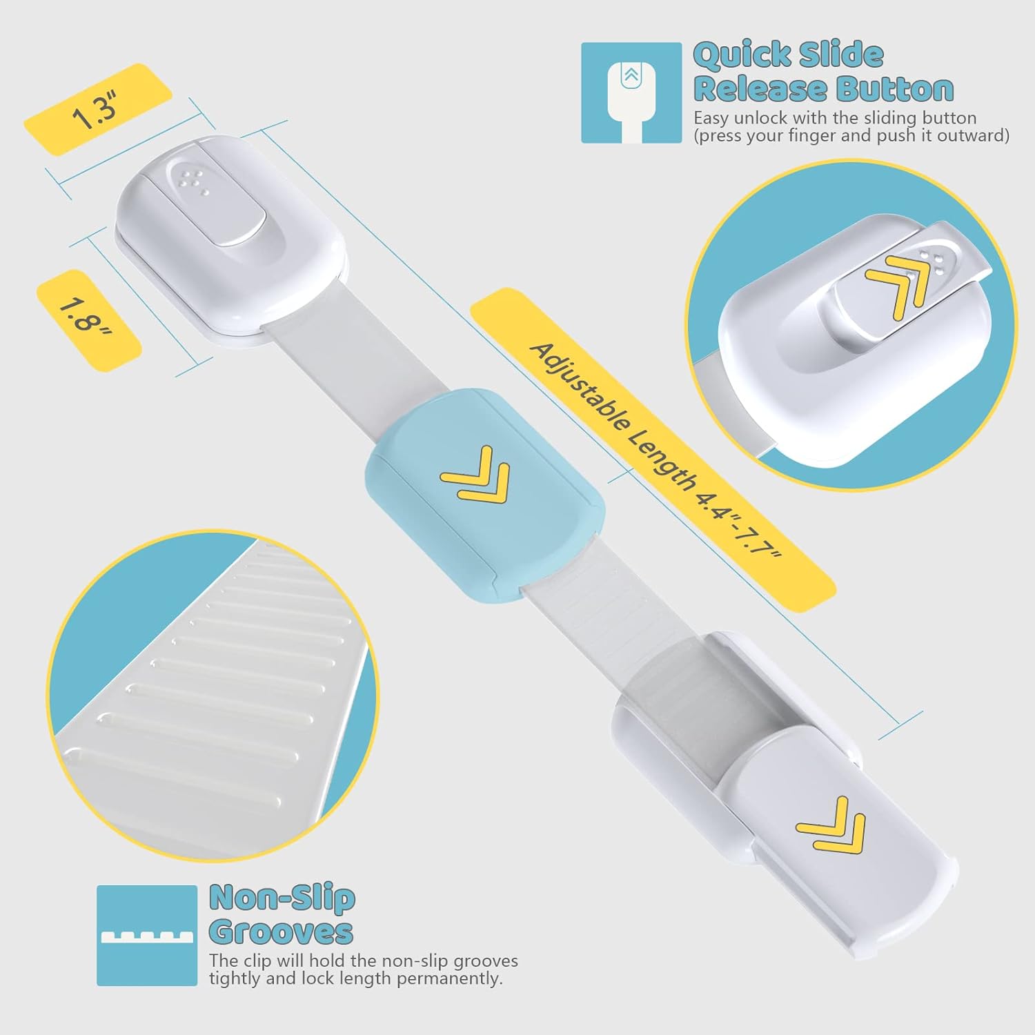 4our Kiddies 14 Pack Baby Proof Cabinet Latches, Childproof Drawer Latches with 12 Extra 3M Adhesives, Adjustable No Drilling Child Safety Cabinet Locks Straps Baby Drawer Locks for Kids Baby Safety - Image 2