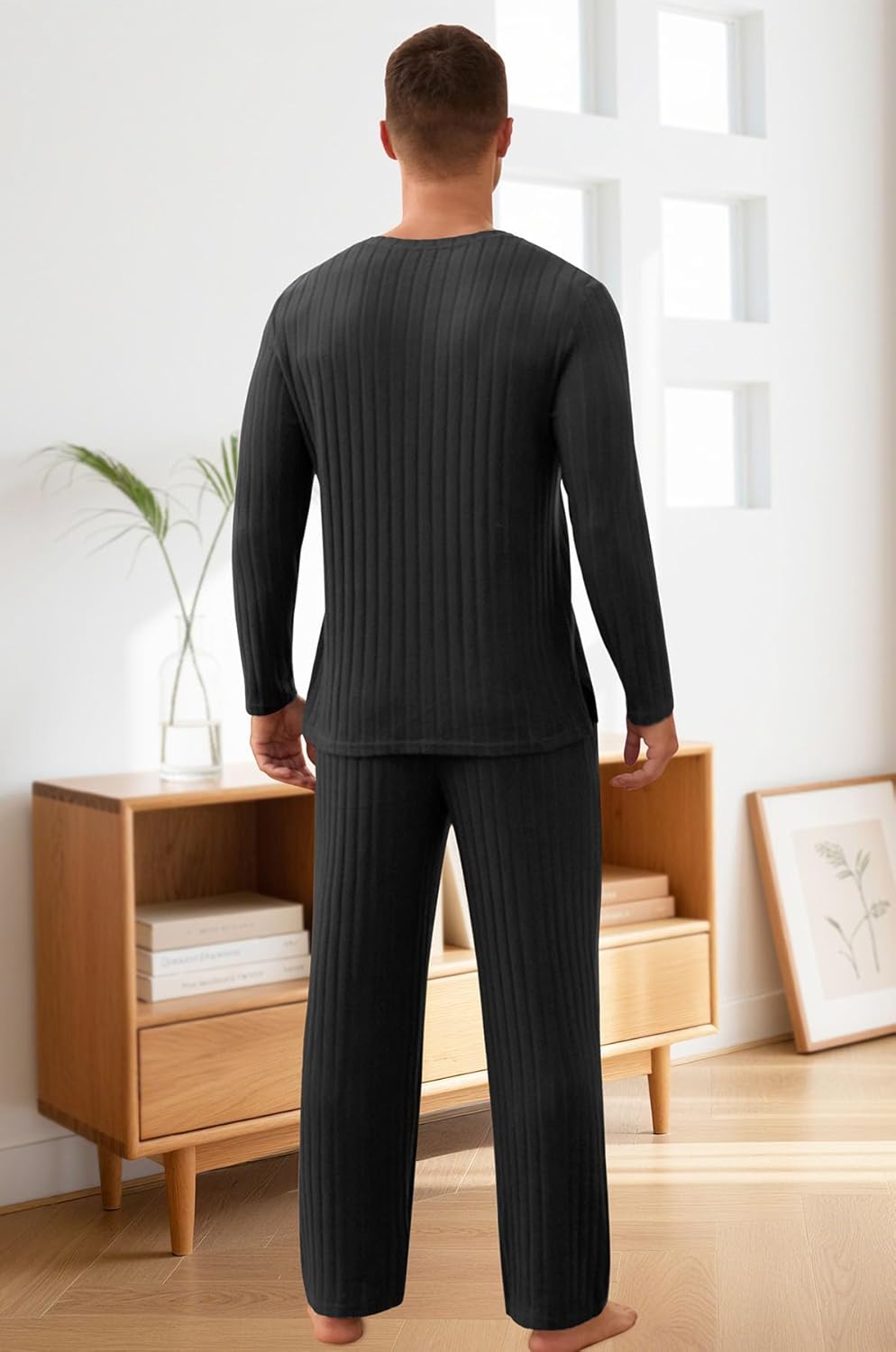 NITAGUT Men's Pajama Set Henley Collar Loungewear Long Sleeved Buttoned Sleepwear 2 Piece Pjs with Pockets - Image 4
