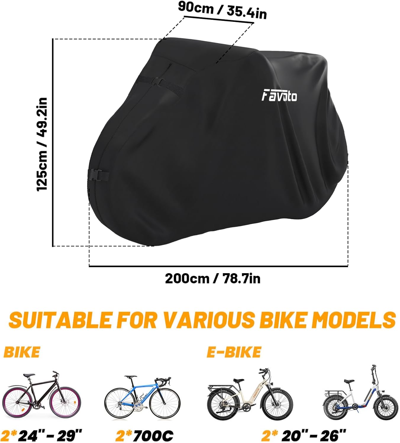 Favoto Bike Cover for Transport 2 Bikes - Waterproof Outdoor Bicycle Cover on Rear Bike Rack, 600D Thicken Oxford Heavy Duty Bike Rack Covers for 2 Bikes on Hitch Travel Storage - Image 2