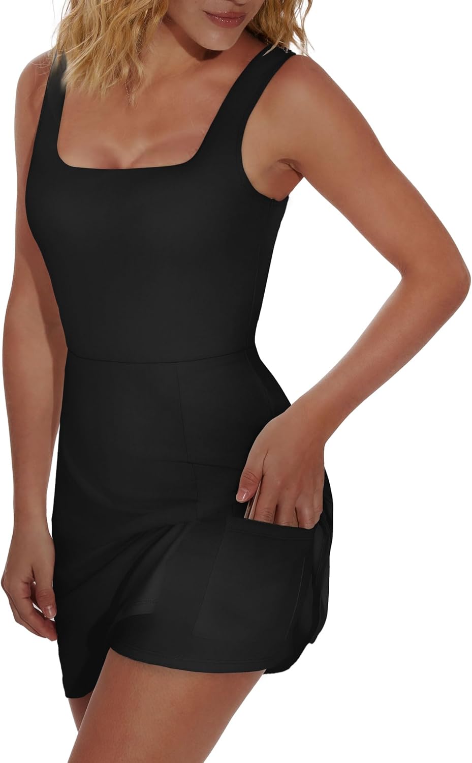 OFEEFAN Athletic Dress for Women Mini U Neck Sleeveless Built in Shorts with Pockets Tennis Golf Graduation - Image 3