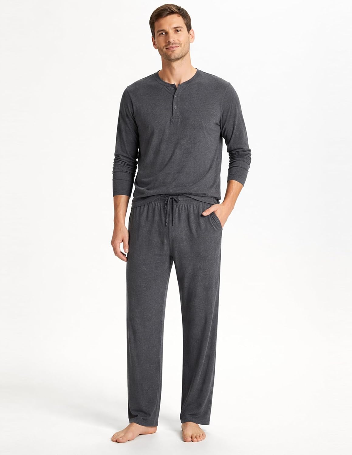 Men's Lightweight Pajama Pants with Pockets and Fly Opening, Soft Comfy Lounge Sleep Pants 27" Inseam - Image 2