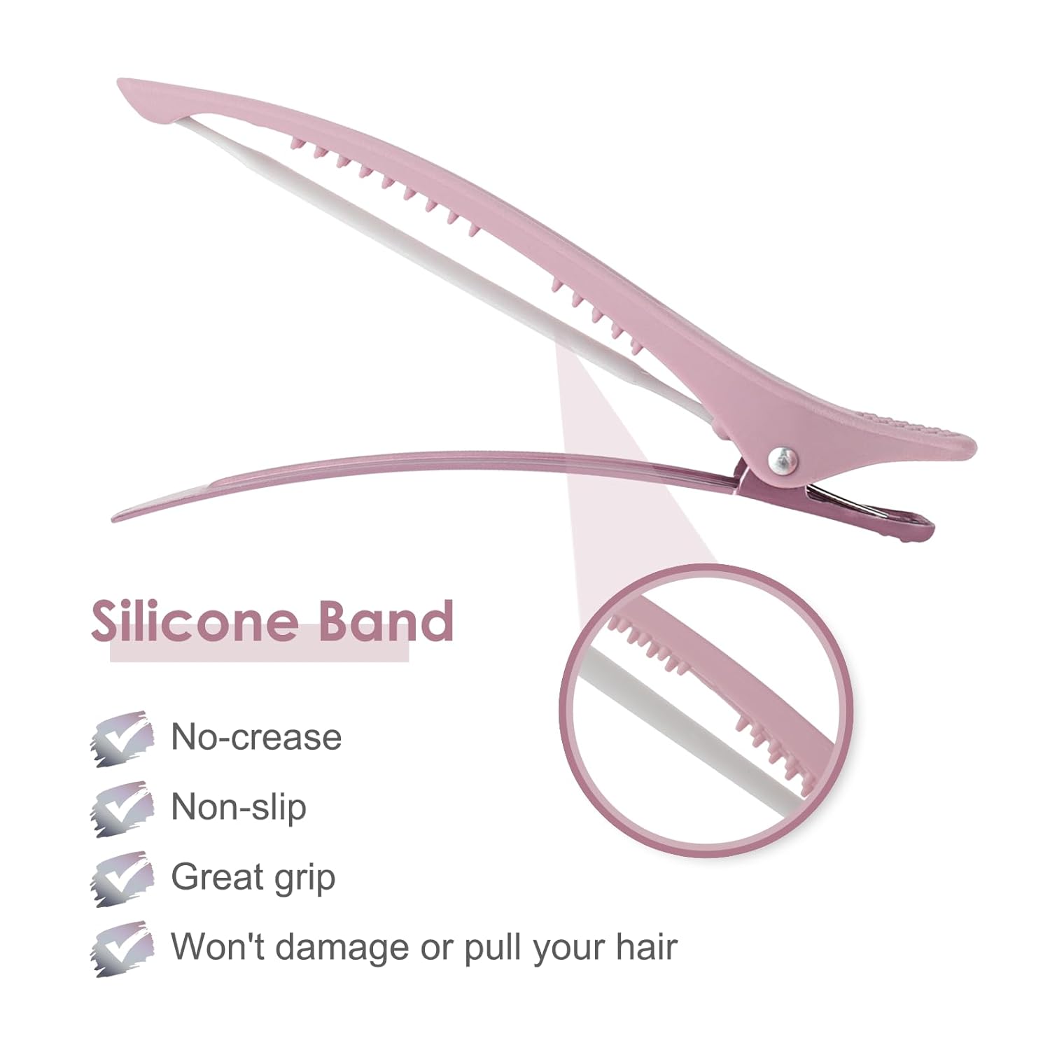 AIMIKE Hair Sectioning Clips with Silicone Band - 6pcs No Crease Duck Billed Clips for Styling, Cutting, and Rollers in Morandi Color - Image 3