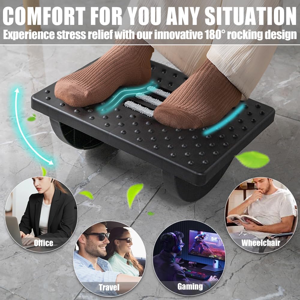 CasaZenith Foot Rest for Under Desk at Work - Ergonomic Foot Stools for Under Office Desk - Rocking Footrest with Roller Massager - Leg Rest for Chair, Computer Gaming -13" L x 9.6" W x 5" H - Image 6