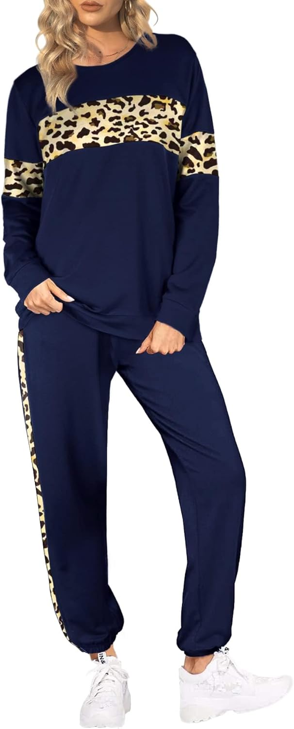 Leopard Sweatsuits Women 2 Piece Sets Fall Casual Crew neck Long Sleeve Tops pants Sexy Tracksuit with Pockets - Image 5