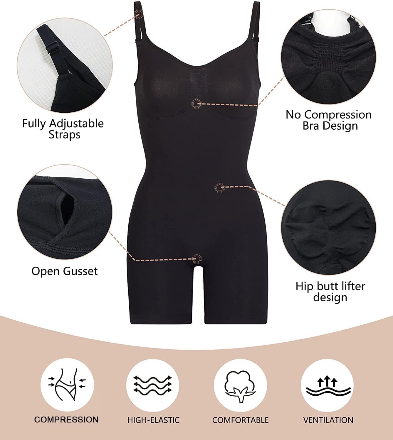SHAPERX Shapewear for Women Tummy Control Bodysuit Mid Thigh Body Shaper Shorts for a Lifted Look - Image 3