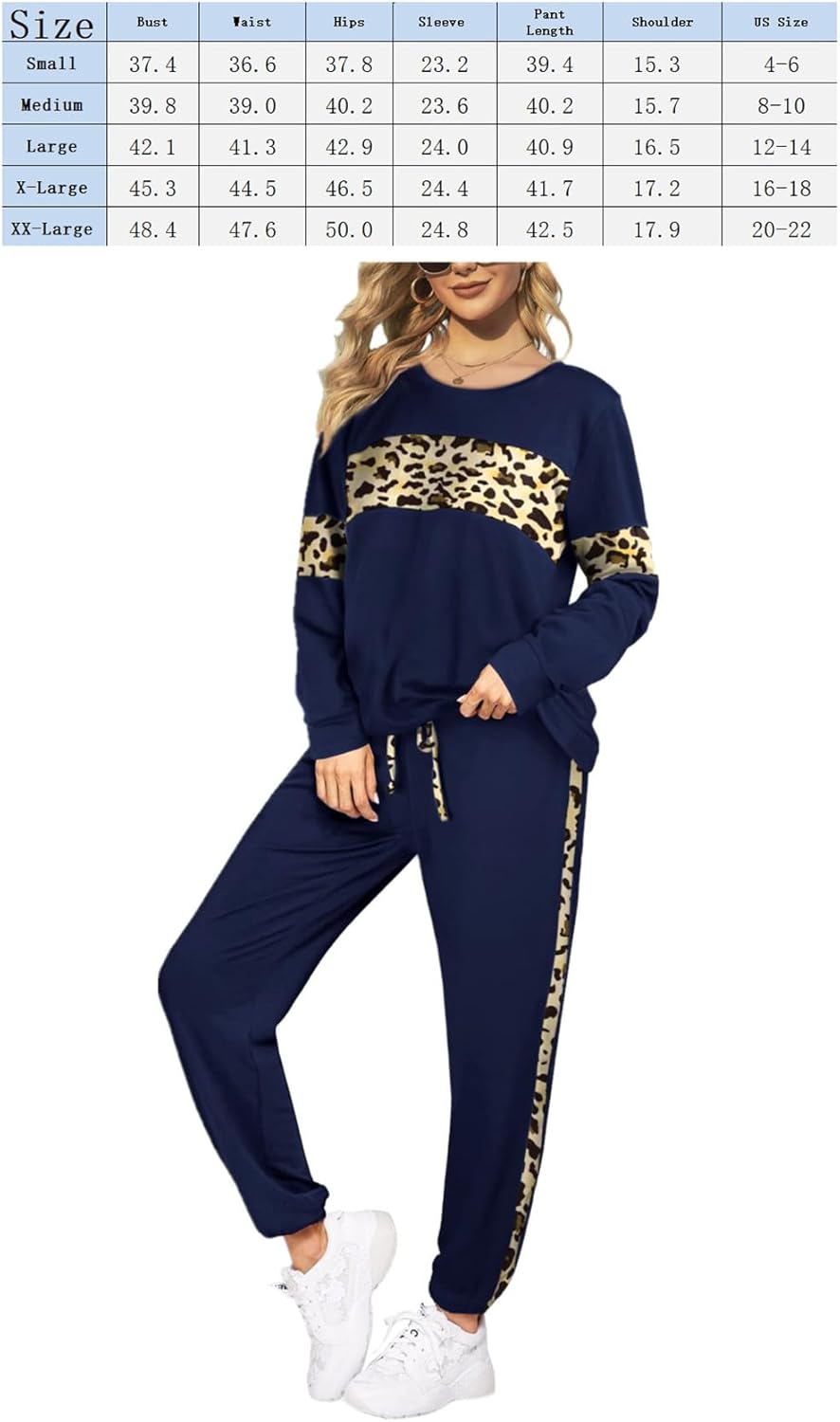 Leopard Sweatsuits Women 2 Piece Sets Fall Casual Crew neck Long Sleeve Tops pants Sexy Tracksuit with Pockets - Image 7