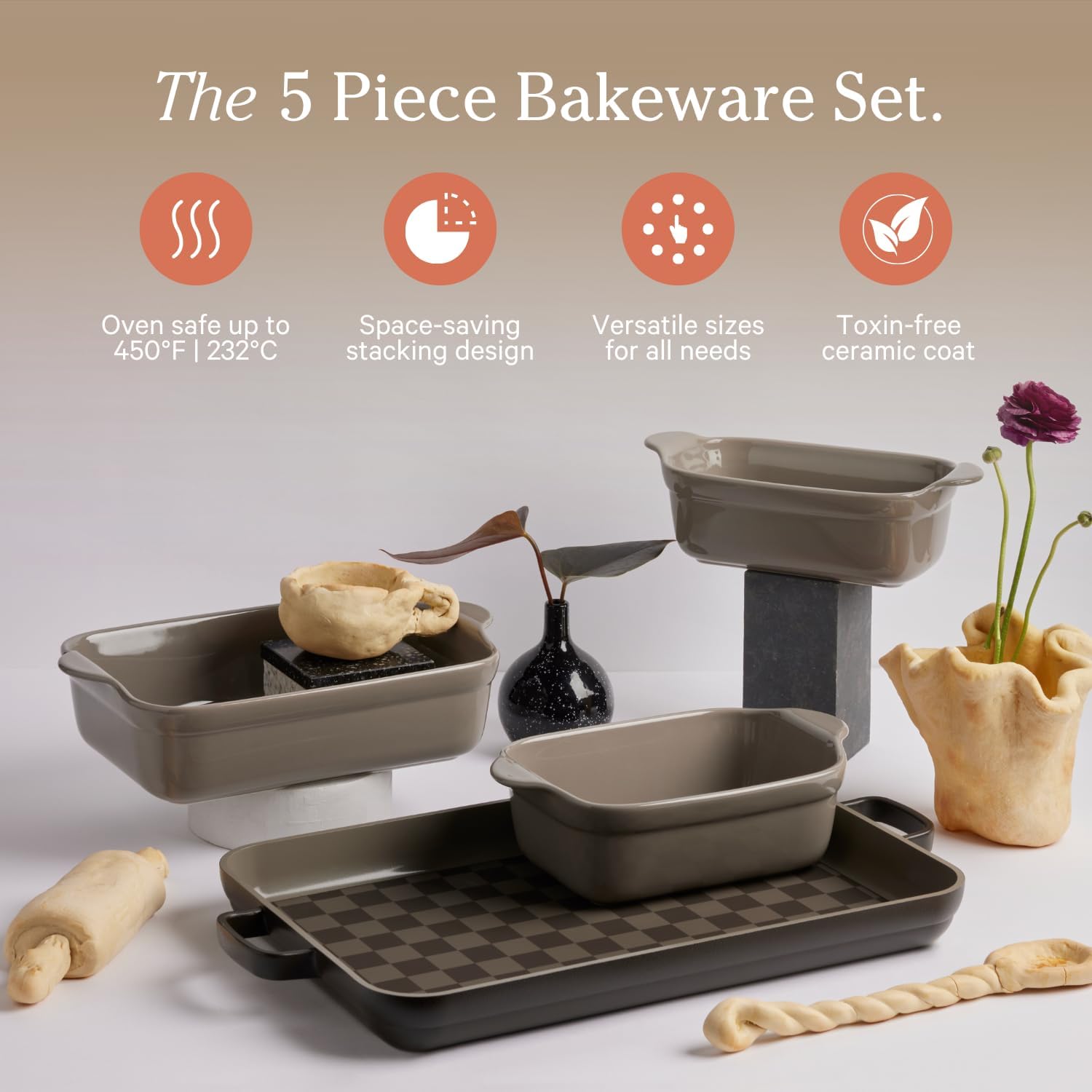 Our Place Bakeware Set | 5-Piece Ceramic Bakeware Collection with Stovetop-to-Oven Griddle Pan | PFAS-Free Non-Toxic Nonstick Pans, Oven Mat & Baking Dishes | Char - Image 2