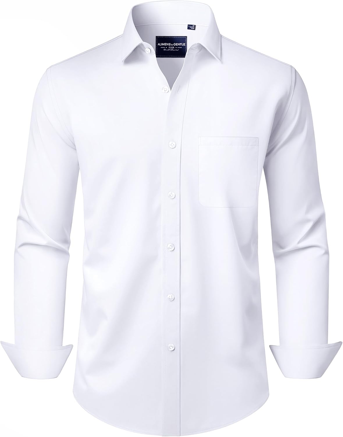 Alimens & Gentle Men's Dress Shirts Long Sleeve Wrinkle-Free Stretch Shirts Solid Formal Button Down Shirt with Pocket