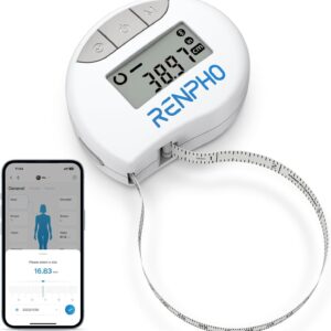 RENPHO Body Measuring Tape, Smart Tape Measure for Weight Loss, Bluetooth Fitness Equipment with App, Measuring Waist, Hip, Bust, Arms, Muscle Gain, Retractable, 60in /150cm, White