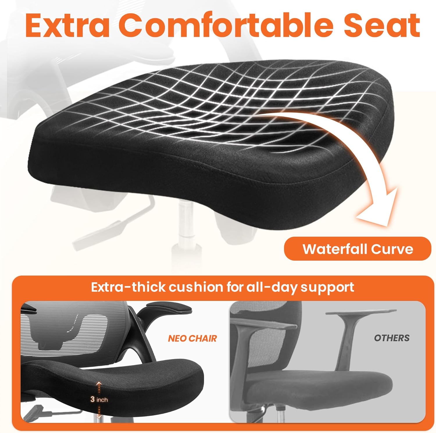 NEO CHAIR Office Desk Gaming Chair Computer High Back Mesh Seat with Rolling Wheels Ergonomic Adjustable Comfy Flip-up Armrests Lumbar Support Height for Home (Black) - Image 4