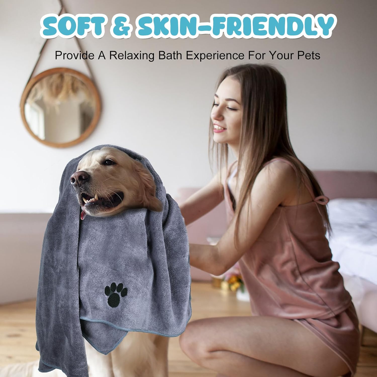 WOUSEDO Microfiber Dog Towels for Drying Dogs,40'' X 23.6'', Super Absorbent and Soft Pet Grooming Towel, Perfect Shower & Bath Supplies for Dogs(2-Pack Grey) - Image 5