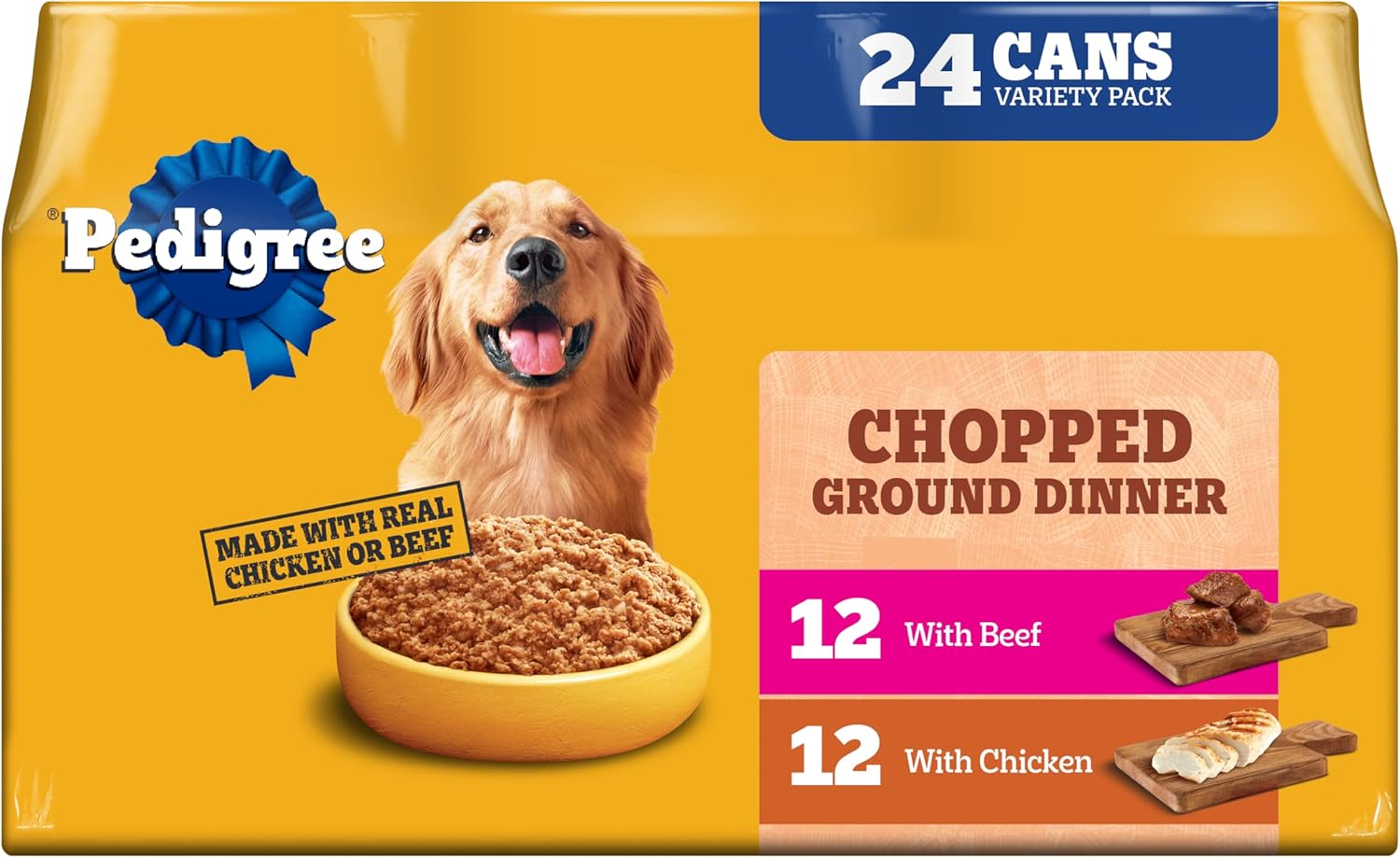 Pedigree Chopped Ground Dinner Wet Dog Food Chicken & Beef Variety Pack, Canned Dog Food, 13.2 oz. Cans (24 Count, Pack of 1) Pedigree Chopped Ground Dinner Wet Dog Food Chicken & Beef Variety Pack, Canned Dog Food, 13.2 oz. Cans (24 Count, Pack of 1)