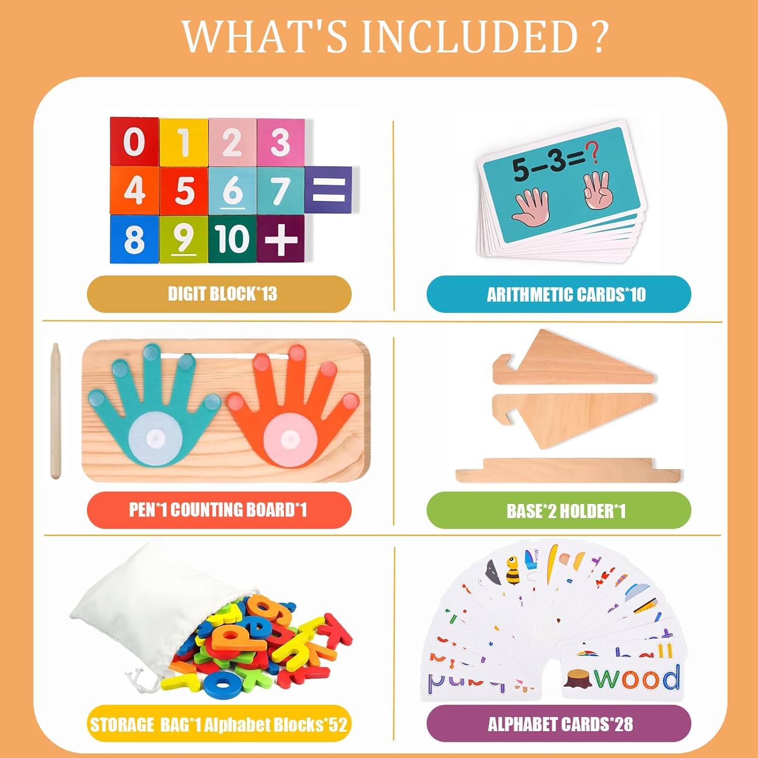 Montessori Math & Spelling Learning Toys for Kids 3+ Years -Wooden Number Counting Blocks, ABC Letter Matching Game, Math Manipulatives, Preschool Educational Toys, Homeschool Supplies, Gift for Kids - Image 7