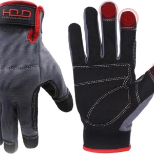 HANDLANDY Work Gloves for Men & Women, Utility Mechanic Working Gloves Touch Screen, Flexible Gardening Gloves for Yard