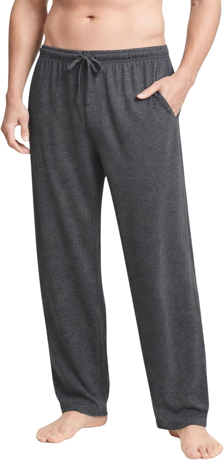 Men's Lightweight Pajama Pants with Pockets and Fly Opening, Soft Comfy Lounge Sleep Pants 27" Inseam