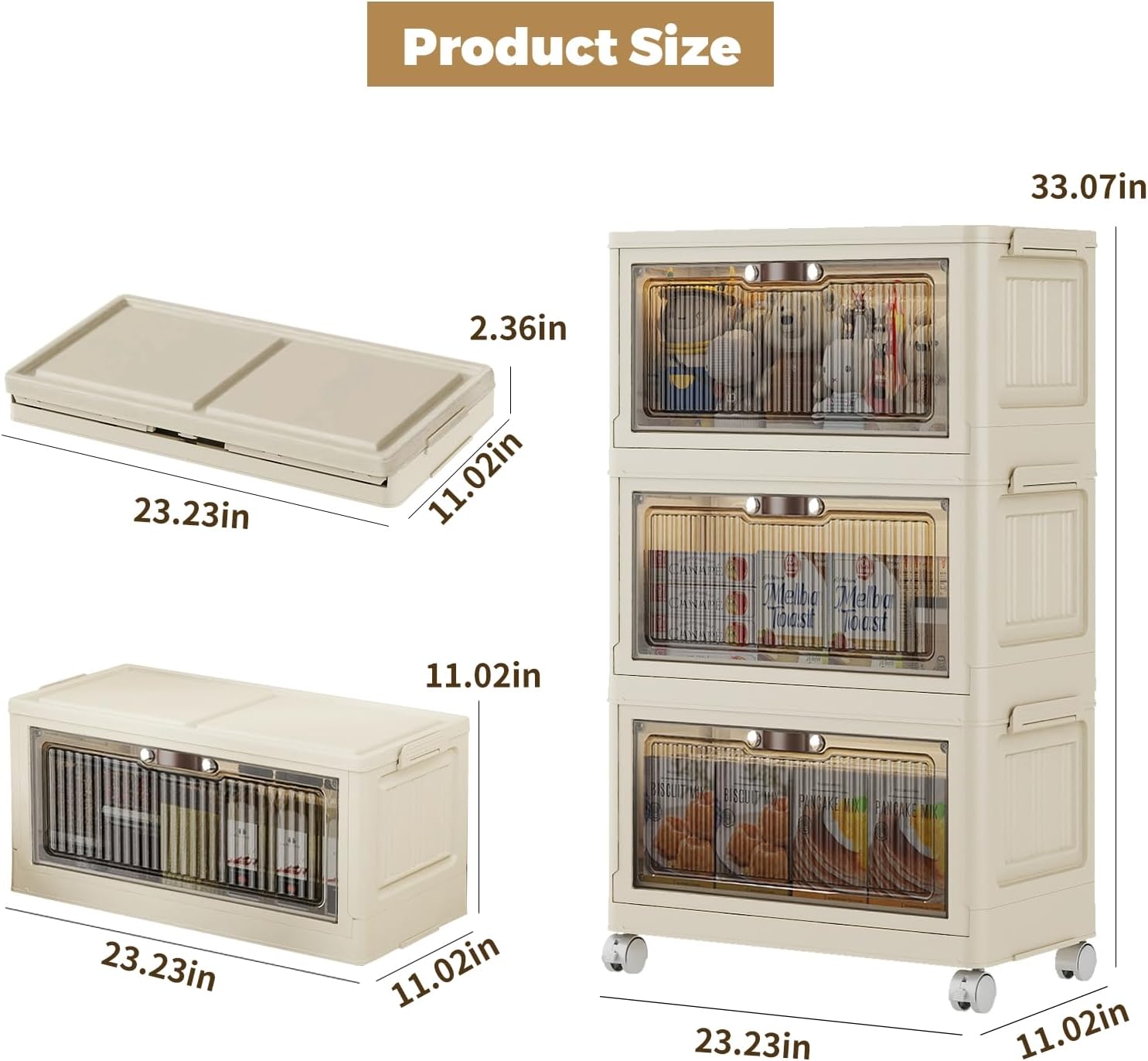 3 Tier - 48QT Storage Bins with Lids, Collapsible Storage Bins with Doors and Wheels, Plastic Storage Cabinet for Easy Storage and Organization for Living Room, Office - Image 2